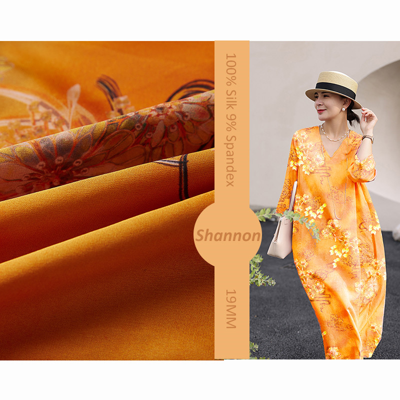 ผ้าไหมหม่อน 91% สแปนเด็กซ์ 9% 19 มม. ผ้ายืด Chinoiserie Silk