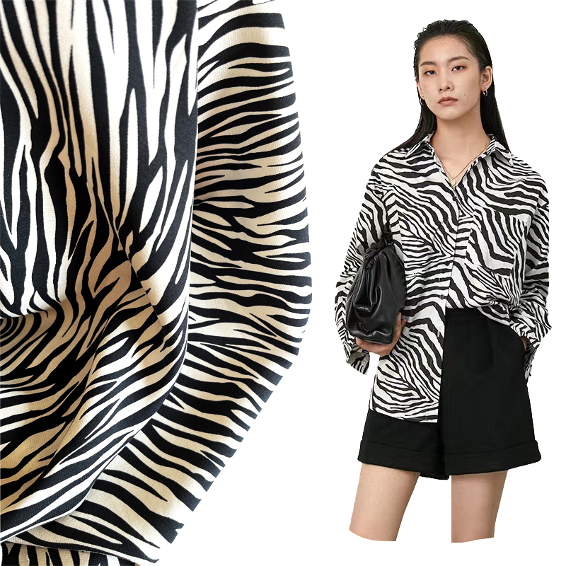 56 เรยอน 44 viscose satin พิมพ์ลายสัตว์ zebra animal print fabric